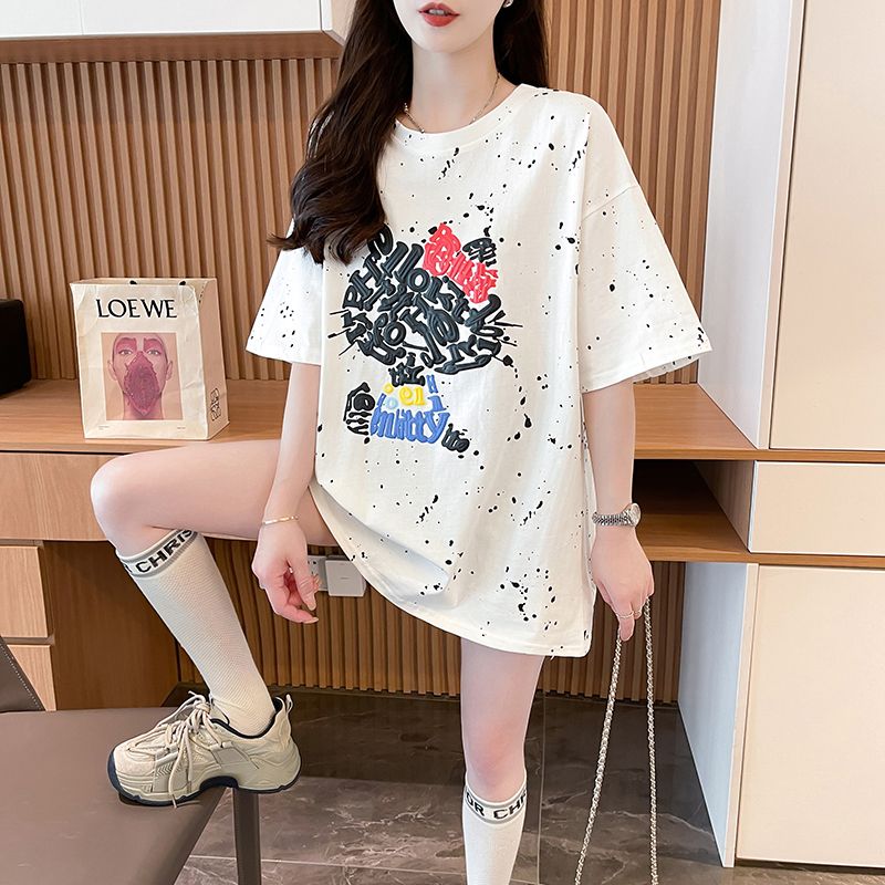大码女装2025新款夏季宽松中长款纯棉短袖t恤女设计感半袖上衣服