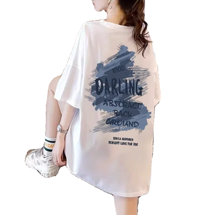 大码女装夏装2024新款纯棉短袖t恤女宽松初中高中学生中长款上衣