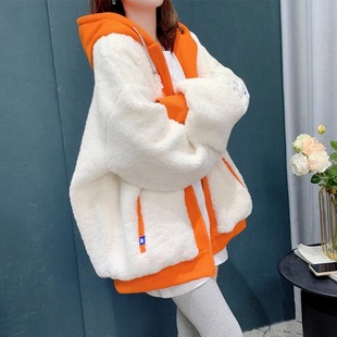 加绒加厚羊羔毛卫衣女设计感洋气爆款 外套 大码 2023新款 女装 秋冬季