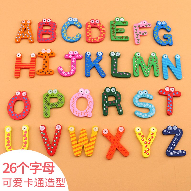 字母卡通可爱启蒙木片装饰磁铁学具教具数学运算算术计算26个英文字母