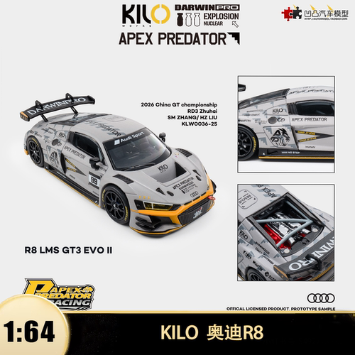 奥迪R8 LMS GT3 EVO 空军灰达尔文改装KILO 1:64合金汽车模型收藏