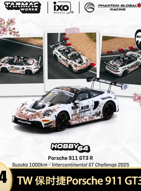 保时捷911 GT3 R IGTC中国魅影队樱花月亮眼 TW 1:64汽车模型合金