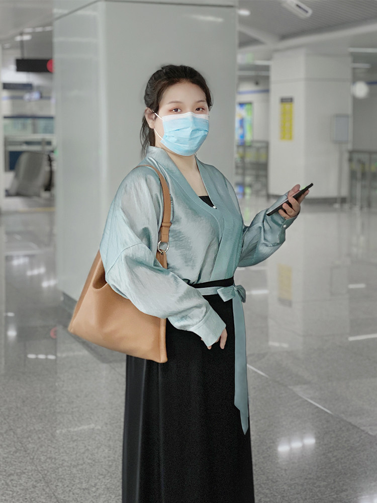 SUIQI NATURAL[WANGSHU]오리지널 대형 HANFU 여성 봄 가을 송나라 제작 비행기 소매 개선 멜빵 데일리 송 바지