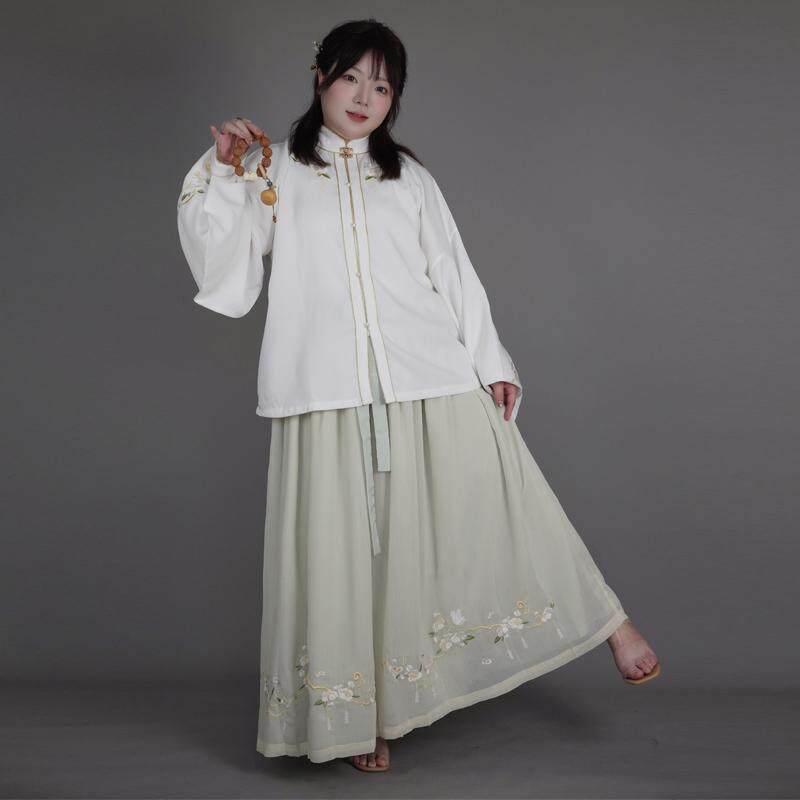 随淇自然【浅香】原创大码汉服一片式下裙绣花裙百搭半裙春秋长裙