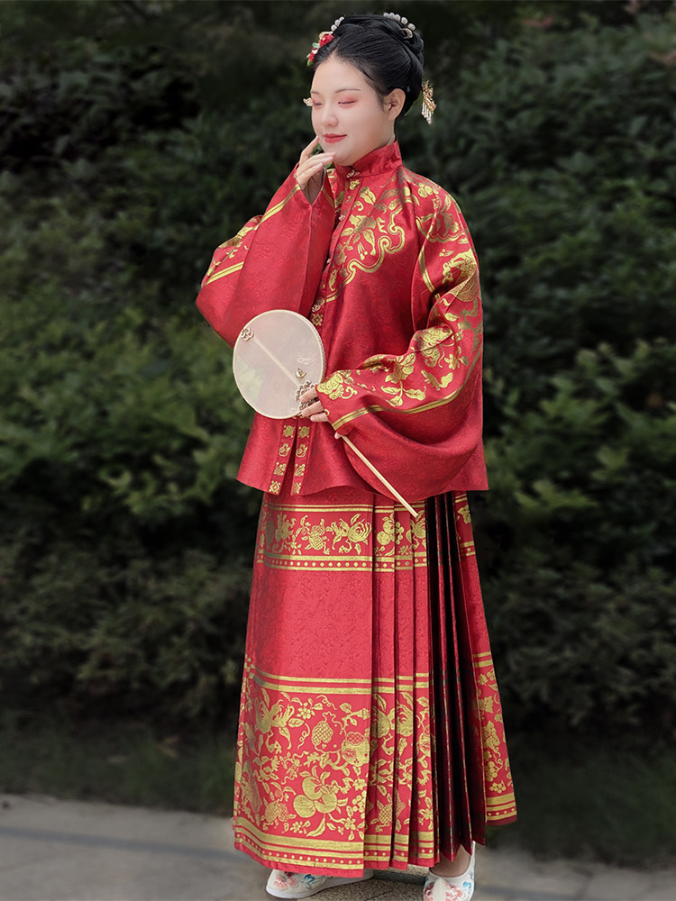 SUI QI NATURAL [BAGUO NAFU] 지방 MM 대형 직조 금 말 얼굴 스커트 4.5 미터 원래 명나라 HANFU 여성 봄