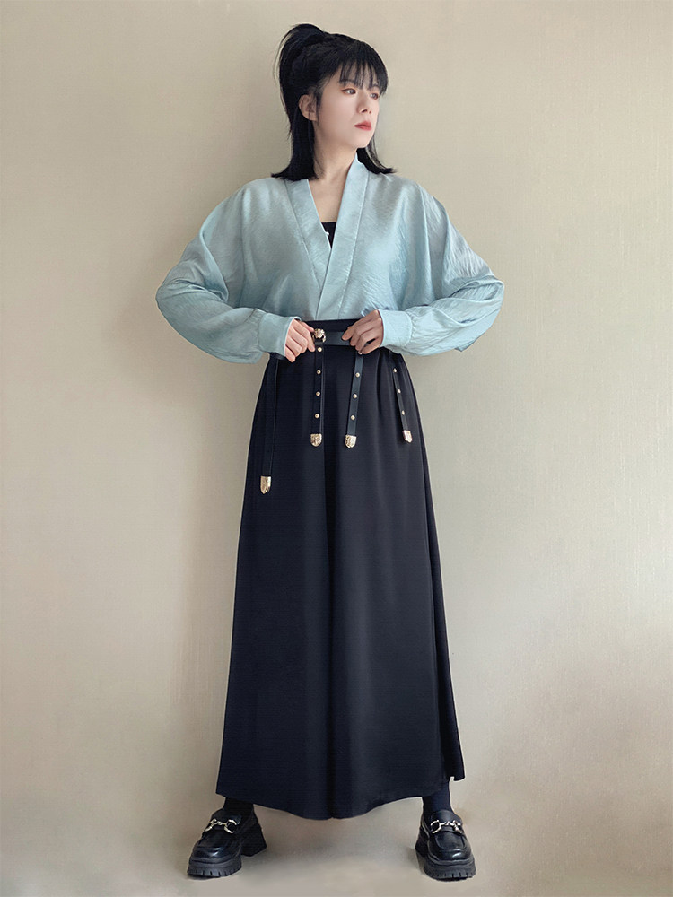 SUIQI NATURAL[WANGSHU]오리지널 대형 HANFU 여성 봄 가을 송나라 제작 비행기 소매 개선 멜빵 데일리 송 바지