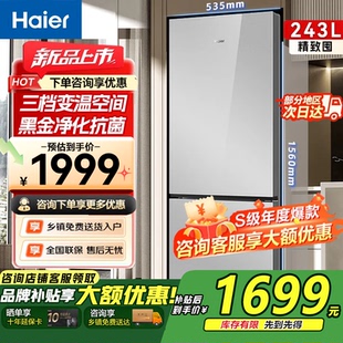 海尔219升冰箱家用冰柜双门冷藏冷冻243升L小型厨房双开门电冰箱