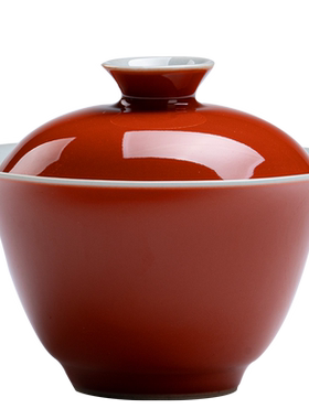 矾红手绘盖碗柿子泡茶器茶杯