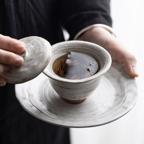 草木祠粉引手工盖碗陶瓷盖碗泡茶器壶承茶点盘功夫茶具果盘干泡台