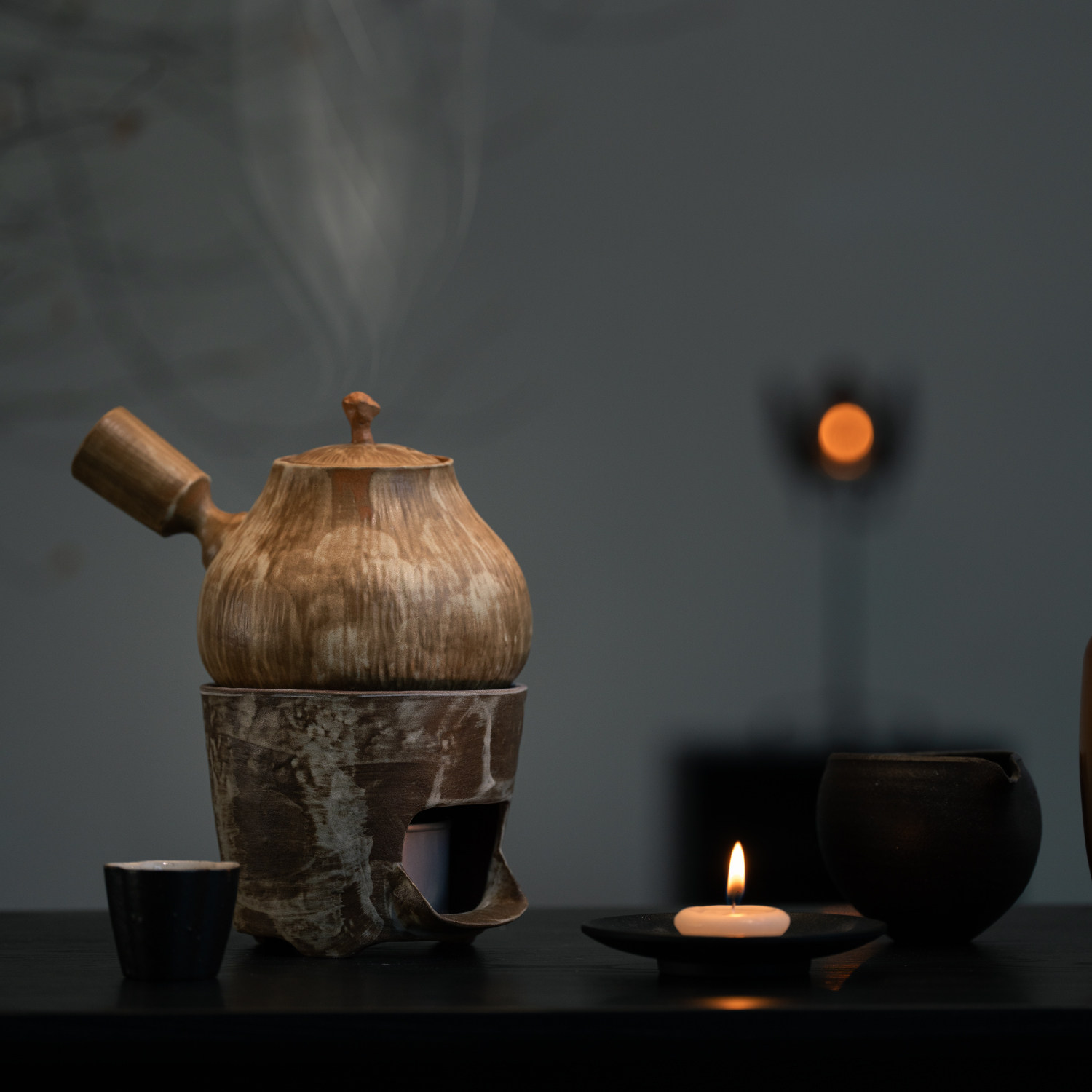 草木祠粗陶煮茶录复古手工陶瓷温茶炉烛台酒精炉煮茶壶侧把壶套装,餐饮具,茶壶,淘宝优惠券,粉丝福利购,淘宝优惠卷