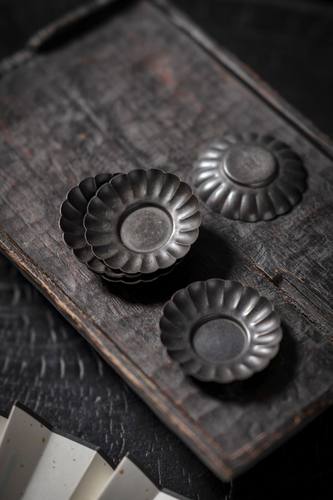 草木祠茶托茶盏黄铜鎏银