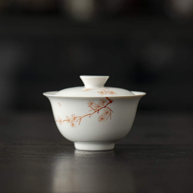 中式手绘陶瓷盖碗二才碗防烫茶碗