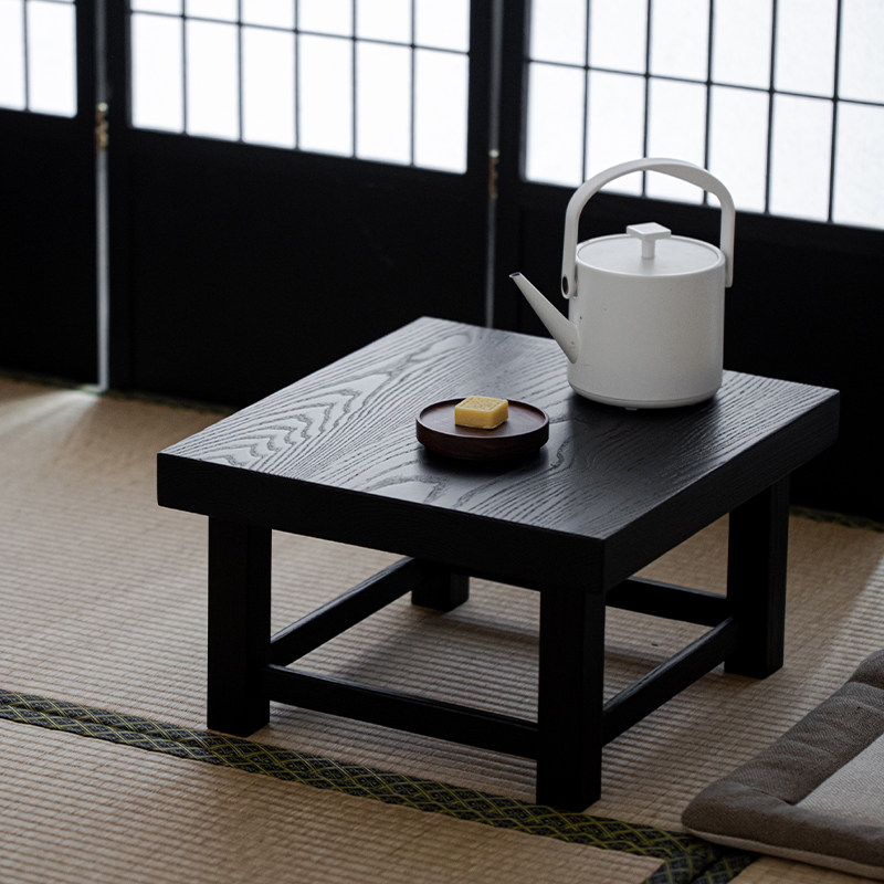 草木祠 白蜡木炭烧小方桌茶几 日式侘寂风飘窗榻榻米茶室茶桌茶台