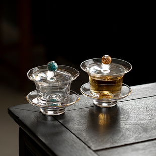 草木祠水晶玻璃三才碗盖碗大号泡茶杯带盖功夫茶具耐热茶碗大碗茶