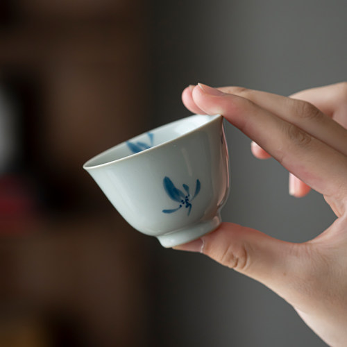草木祠手绘兰花陶瓷茶杯手工