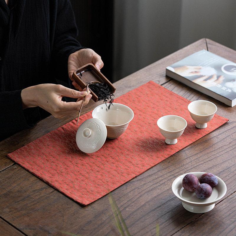 草木祠 茶席新中式禅意双面织锦干泡席茶桌壶承垫子复古防水桌旗