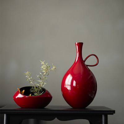 草木祠 赭红陶瓷花器 国风中式桌面花瓶花插花道花艺水培瓶茶道