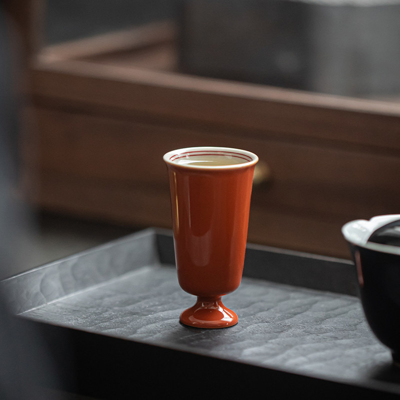 草木祠 中式高足陶瓷手绘茶杯品茗杯 茶具闻香杯主人杯白酒清酒杯