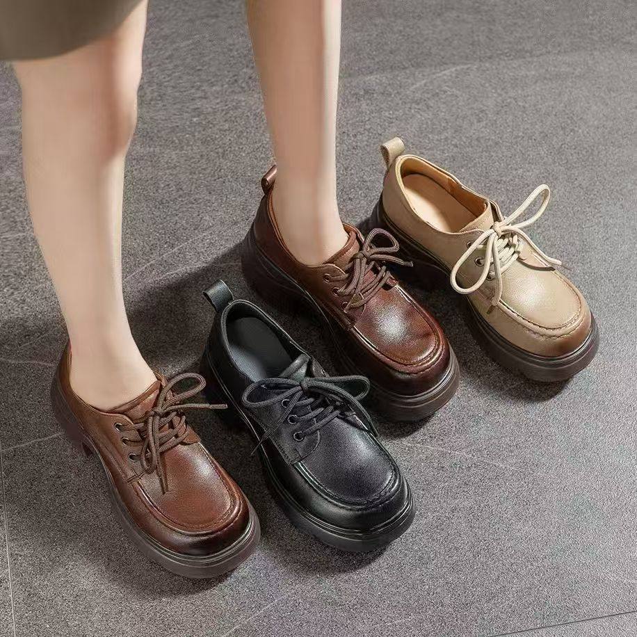 2026新款头层牛皮单鞋厚底高跟英伦真皮风百搭增高皮鞋软底乐福鞋,女鞋,深口单鞋,淘宝优惠券,粉丝福利购,淘宝优惠卷