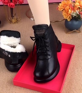 真皮复古短靴女2023秋冬新款 头层牛皮圆头低跟软皮软底羊毛马丁靴