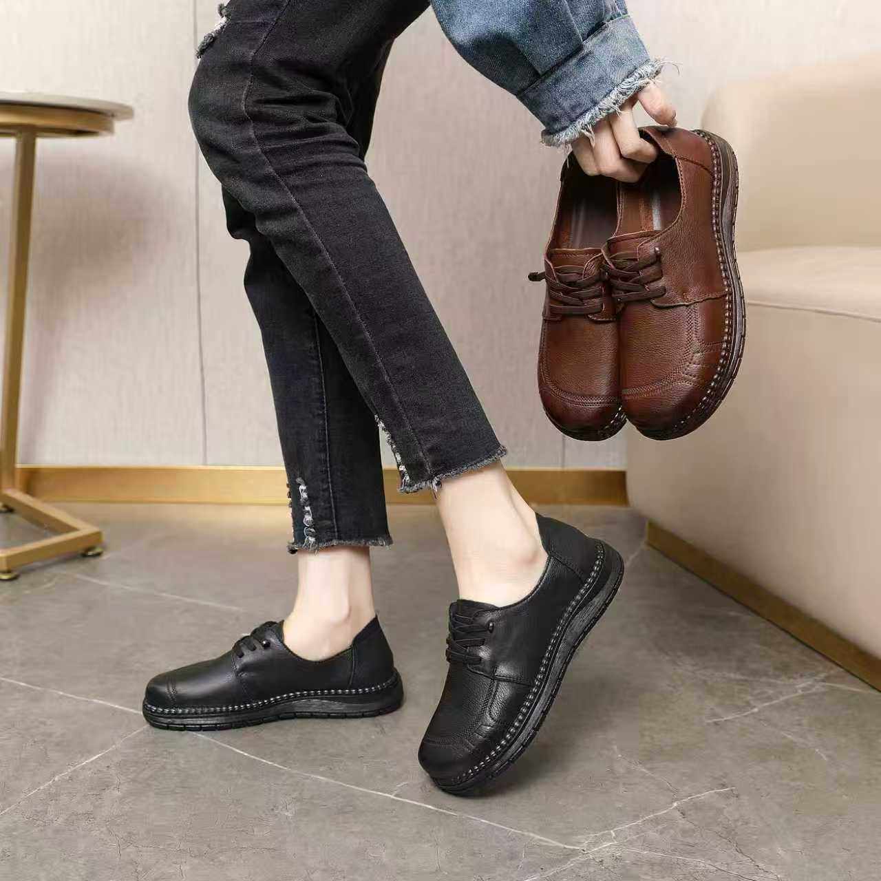 头层牛皮春秋软底防滑平底中老年妈妈鞋女不累脚皮鞋舒适深口单鞋,女鞋,深口单鞋,淘宝优惠券,粉丝福利购,淘宝优惠卷