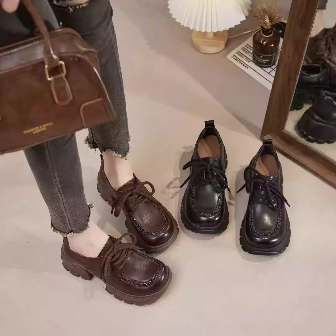 英伦风厚底乐福鞋女2026春季新款真皮圆头休闲百搭增高小皮鞋,女鞋,深口单鞋,淘宝优惠券,粉丝福利购,淘宝优惠卷