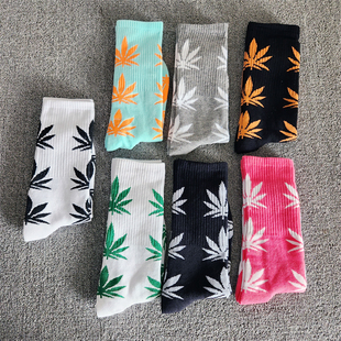 加厚枫叶袜子情侣学生篮球运动高帮吸湿ins潮流长袜潮牌滑板 薄款