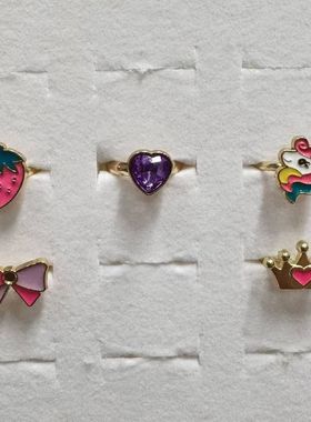 跨境热卖5枚散装幸运色系列卡通造型锌合金开口戒指简单可爱