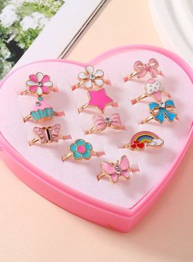 跨境爆款12枚锌合金儿童戒指环公主可爱手饰爱心礼盒