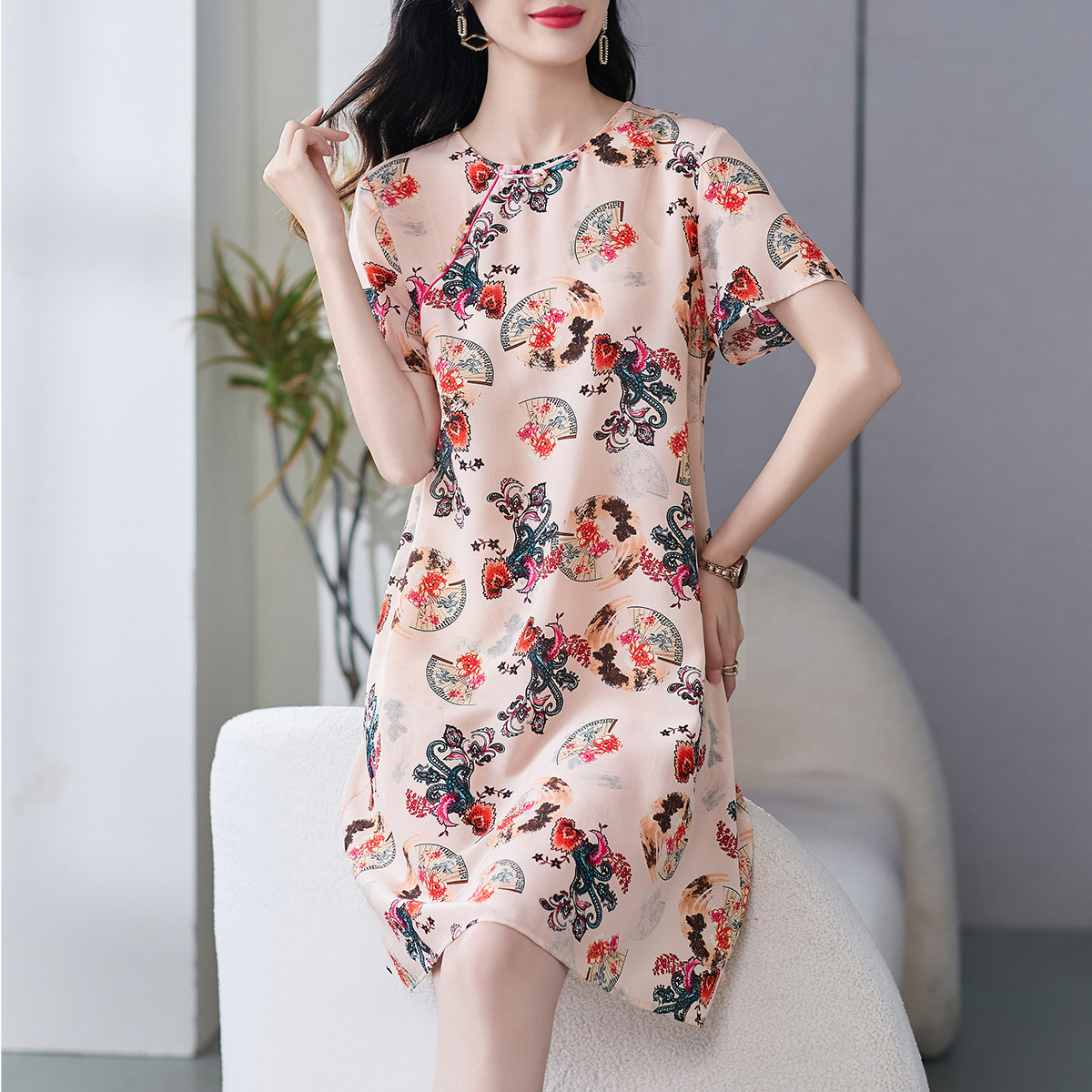 69557 小个子改良桑蚕丝中国风旗袍新中式真丝连衣裙女