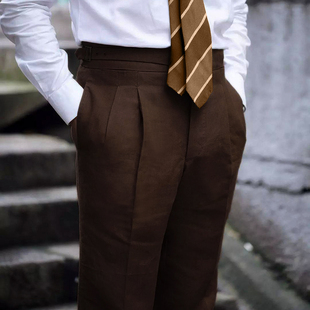 子高腰修身 廓尔格裤 西裤 纯色双褶卷边西裤 羊毛裤 长裤 NHO2秋冬男士