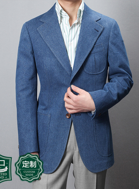 NHO2男士西装定制丹宁水洗牛仔单西那不勒斯纯蓝色休闲商务西服