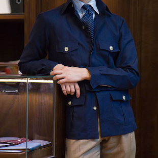 夹克爱尔兰亚麻翻领休闲修身 薄外套SAFARIJACKET 猎装 NHO2定制男士