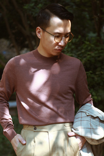内搭保暖纯色针织毛衫 可机洗 半高领锈红100%纯羊毛衣冬季 NHO2男士