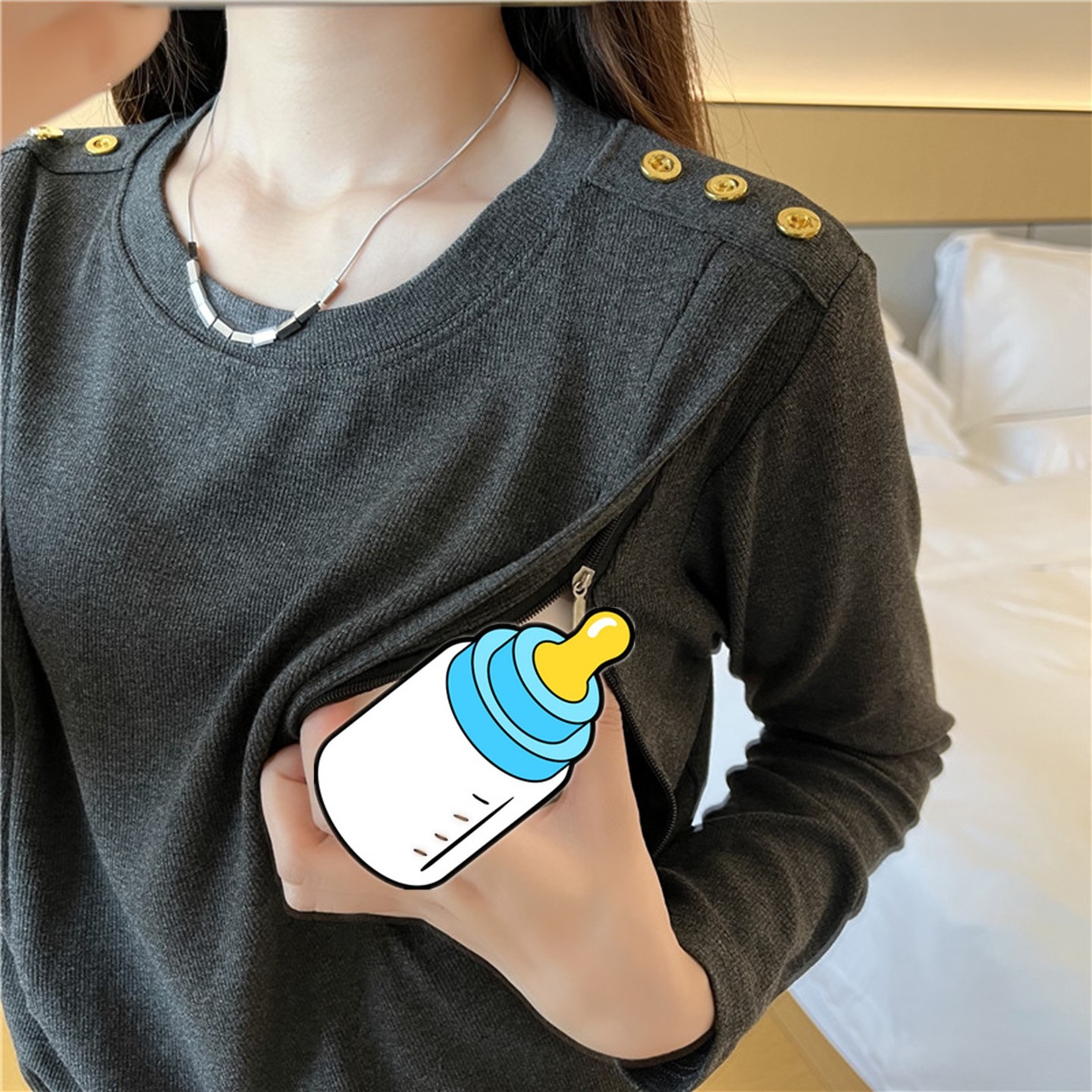 春秋季哺乳衣外出2025年新款长袖T恤上衣侧开口外穿拉链式喂奶衣,孕妇装/孕产妇用品/营养,家居服上装,淘宝优惠券,粉丝福利购,淘宝优惠卷