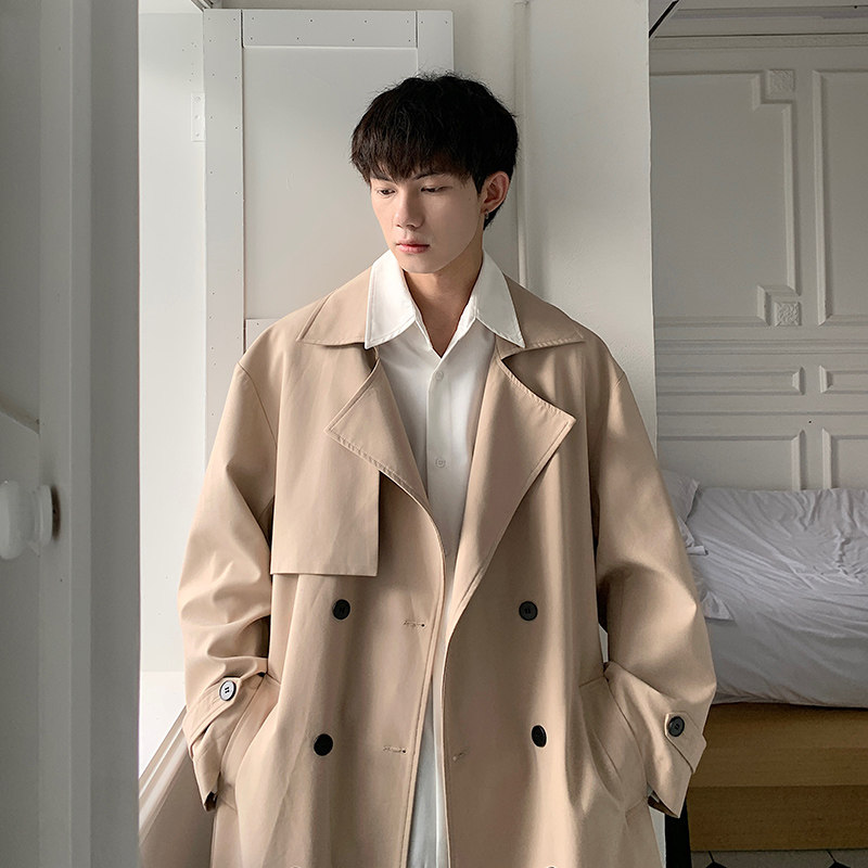 2023 NEW MENS WINDBREAKER MID-LENGTH DOUBLE-BREASTED LAPEL COAT SPRING AND AUTUMN THIN BIG CLOTHES HANDSOME SENSE OF LUXURY