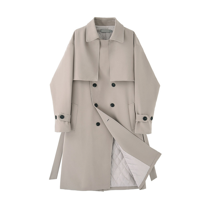 BRITISH TRENCH COAT MENS WINTER COTTON THICKENED KOREAN COAT MID-LENGTH DESIGN SENSE NICHE HIGH-END WINTER COAT