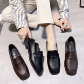 女鞋 41—43加宽加肥乐福单鞋 2025新款 大码 百搭宽胖脚黑色小皮鞋 女