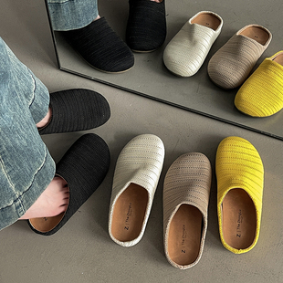大码 女懒人一脚蹬勃肯凉拖 女鞋 41一43胖脚宽肥编制镂空包头半拖鞋