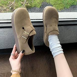 女休闲百搭防滑懒人单鞋 41一43胖脚宽肥复古软平底勃肯鞋 女鞋 大码