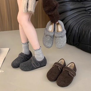 女保暖一脚蹬豆豆勃肯加绒棉鞋 41到43胖脚宽肥复古毛毛鞋 女鞋 大码