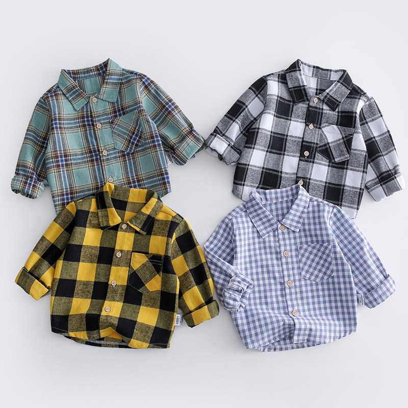 儿童衬衫春秋春秋季男女童衬衣长袖2023新款宝宝秋装格子衫上衣潮