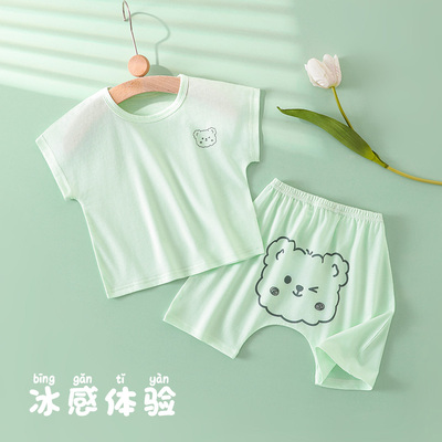 婴儿衣服夏季薄款分体套装男女儿童短袖空调服两件套a类纯棉新款