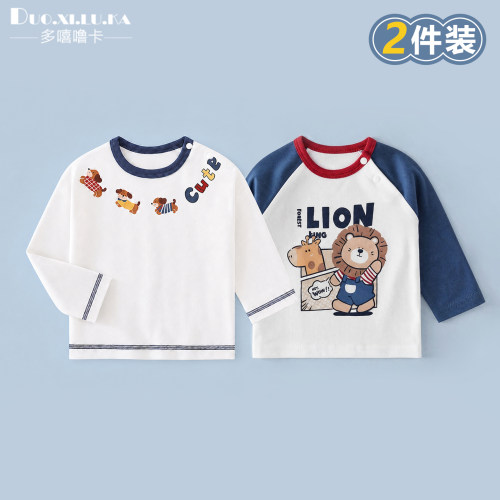 儿童纯棉长袖t恤休闲外出服宝宝卡通衣服洋气A类春秋男童女童衣服