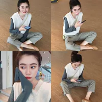 Áo len nữ mùa thu phiên bản màu Hàn Quốc áo len cổ lọ V-cổ áo thun mỏng áo len mỏng - Áo vest váy nữ