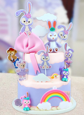蛋糕装饰摆件网红紫色兔子公主生日公仔彩虹插件甜品台场景装扮