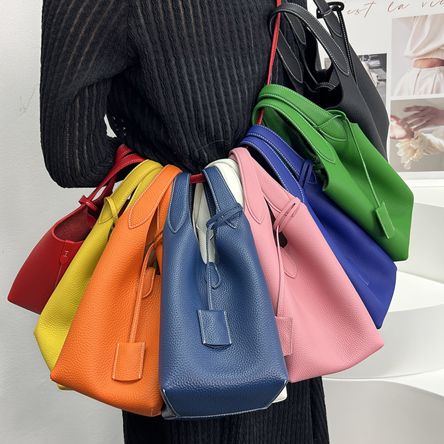 Winter金玟庭同款Polo Play手提单肩休闲牛皮马卡龙水桶菜篮子包