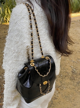 韩国小众Cardinal red小香风链条背包牛皮水桶觅觅流浪风双肩女包