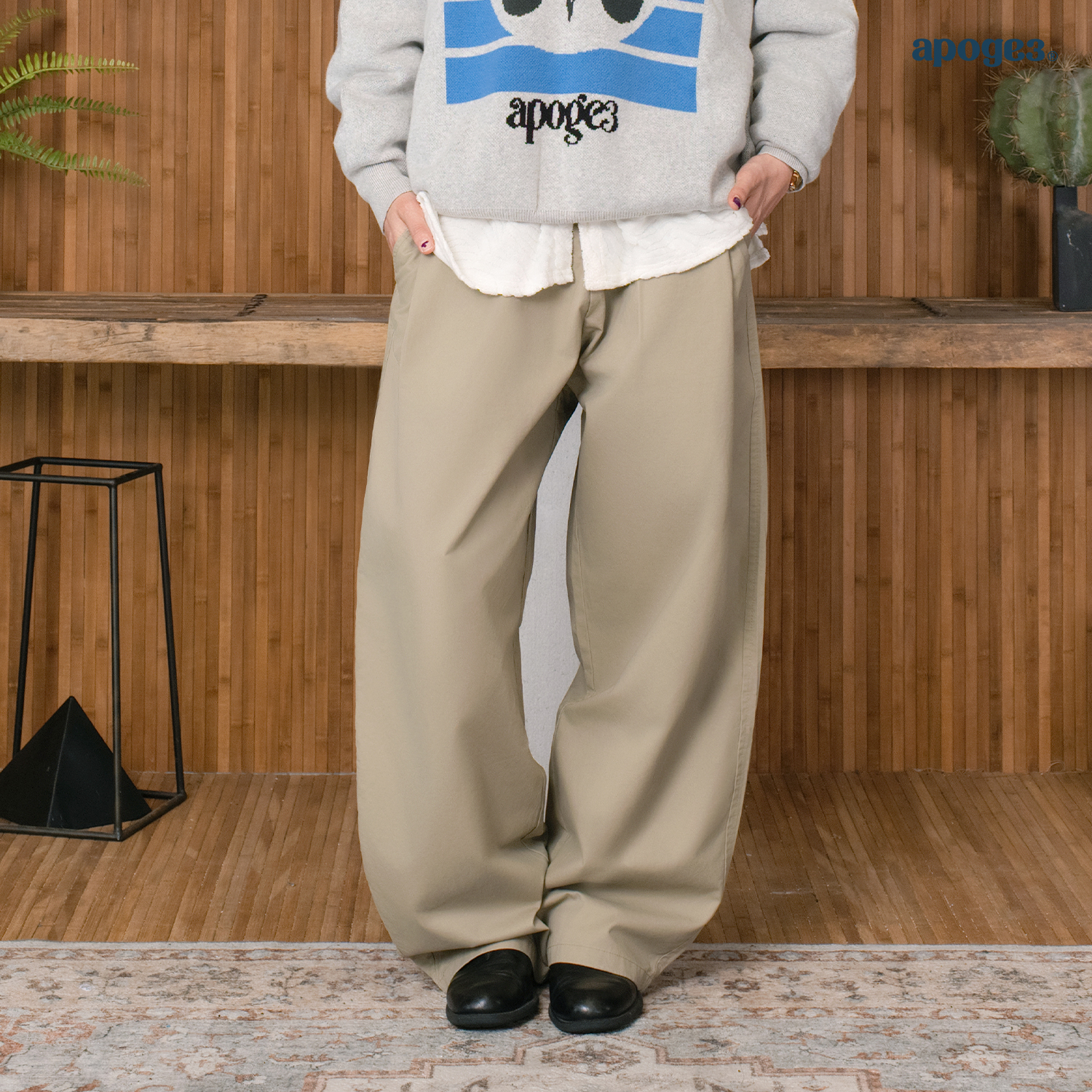 APOGE3阿保机褶度休闲裤男宽松直筒阔腿裤秋冬运动美式高街垂感裤