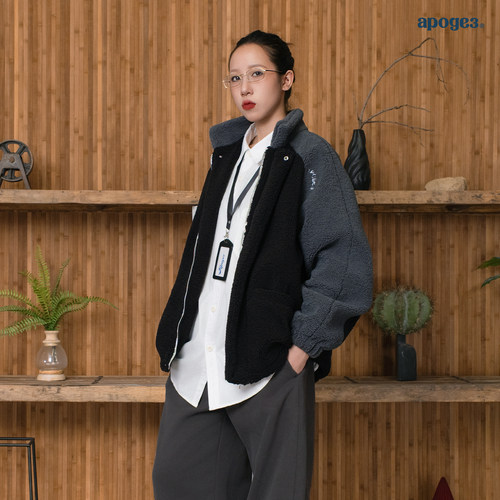 APOGE3阿保机 冬季羊羔绒外套男女潮牌夹克情侣复古宽松加厚毛绒